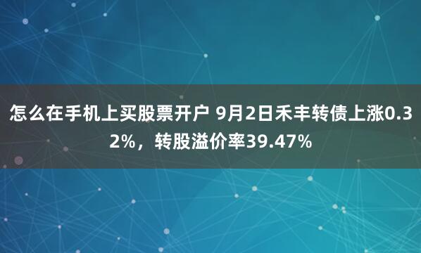 怎么在手机上买股票开户 9月2日禾丰转债上涨0.32%，转股溢价率39.47%