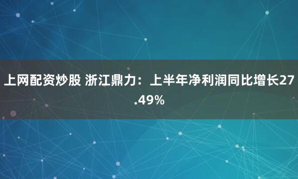 上网配资炒股 浙江鼎力：上半年净利润同比增长27.49%