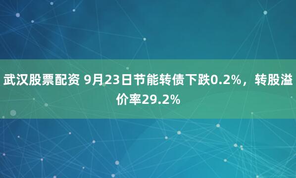 武汉股票配资 9月23日节能转债下跌0.2%，转股溢价率29.2%